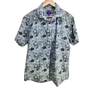 Tallia Short Sleeve Button‎ Front Shirt Floral Pattern Men's Size XL 17.5 Green